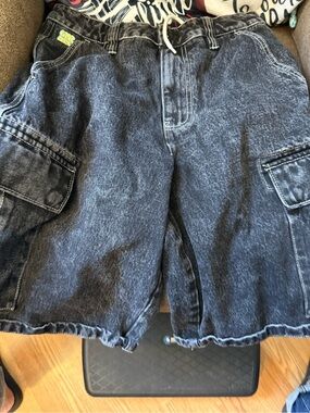 Empyre Black Washed Denim Cargo Jean Shorts